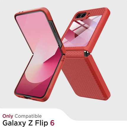 Mobizang Textured Grip Hinge Protection Back Cover for Samsung Galaxy Z Flip6 / Z Flip 6 | with [Inbuilt Glass] Full Body Shockproof Hard Back Case (Red)