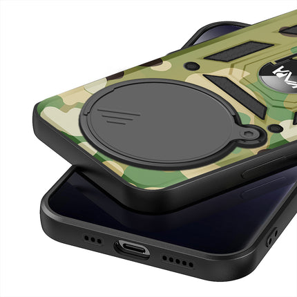 Mobizang Tank Back Cover for Redmi Note 14 Pro | Inbuilt Ring + Slider Shockproof Lens Protection Bumper Back Case (Green)