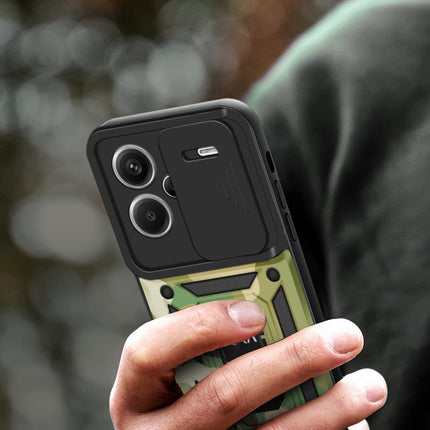 Kapa Tank Back Cover for Redmi Note 13 Pro Plus (5G) | Inbuilt Ring + Slider Shockproof Lens Protection Bumper Back Case (Green)