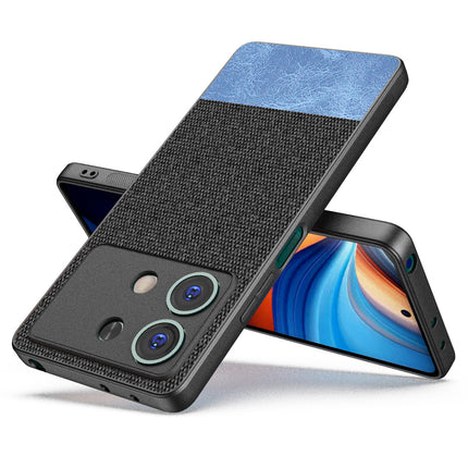 Mobizang Soft Fabric & Leather Hybrid Protective Back Cover for Poco X6 Neo (5G) | Shockproof Slim Hard Anti Slip Back Case (Black,Blue)