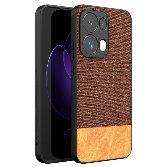 Mobizang Soft Fabric & Leather Hybrid Protective Back Cover for Oppo Reno 13 Pro | Shockproof Slim Hard Anti Slip Back Case (Brown)