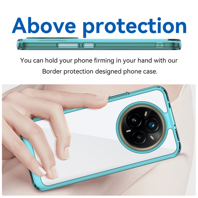 Mobizang Unicorn Acrylic Clear Back Cover For Realme 14 Pro+ (Plus) 5G | Slim Shockproof [Military Grade Protection] Hybrid Bumper Case (Blue Sides)