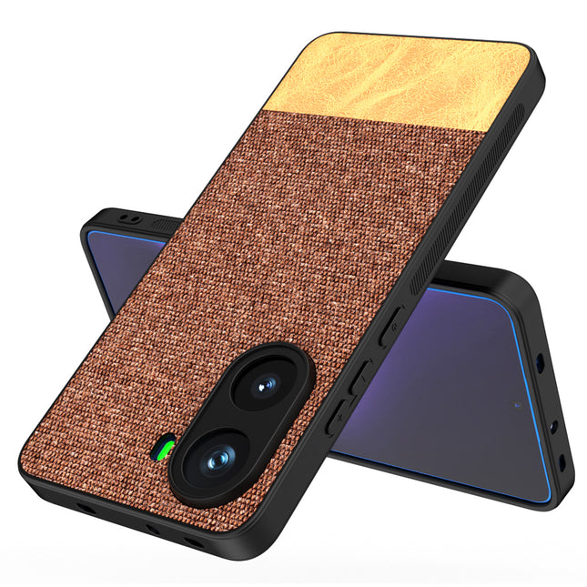 Mobizang Soft Fabric & Leather Hybrid Protective Back Cover for Poco X7 Pro | Shockproof Slim Hard Anti Slip Back Case (Brown)