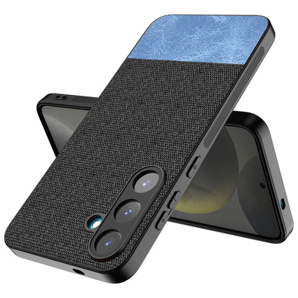 Mobizang Soft Fabric & Leather Hybrid Protective Back Cover for Samsung Galaxy S25 | Shockproof Slim Hard Anti Slip Back Case (Black,Blue)