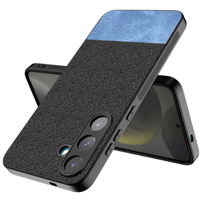 Mobizang Soft Fabric & Leather Hybrid Protective Back Cover for Samsung Galaxy S25 | Shockproof Slim Hard Anti Slip Back Case (Black,Blue)