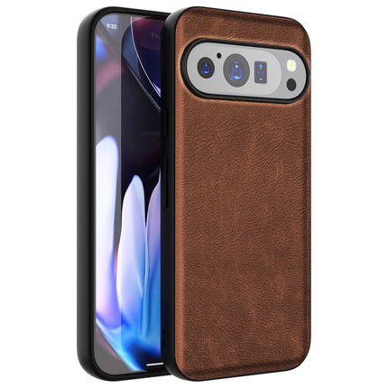 Mobizang Tux Leather Back Cover for Google Pixel 9 Pro XL | Slim Shockproof Camera Protection Bumper Case (Brown)