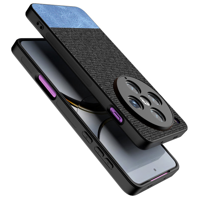 Mobizang Soft Fabric & Leather Hybrid Protective Back Cover for Oppo Find X8 Pro | Shockproof Slim Hard Anti Slip Back Case (Black,Blue)