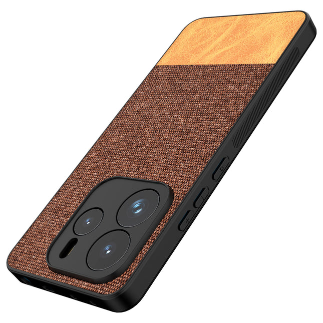 Mobizang Soft Fabric & Leather Hybrid Protective Back Cover for Redmi Note 14 (5G) | Shockproof Slim Hard Anti Slip Back Case (Brown)