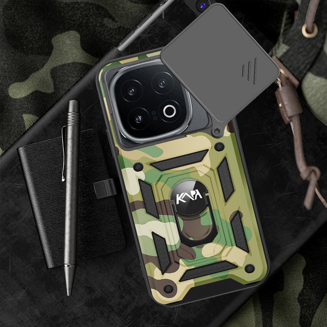 Mobizang Tank Back Cover for IQOO 13 (5G) | Inbuilt Ring + Slider Shockproof Lens Protection Bumper Back Case (Green)