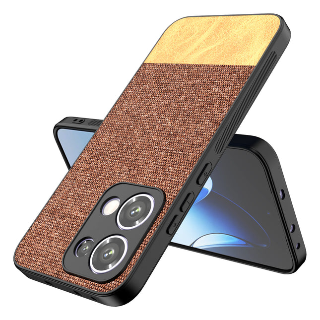Mobizang Soft Fabric & Leather Hybrid Protective Back Cover for Oppo Reno 13 5G | Shockproof Slim Hard Anti Slip Back Case (Brown)