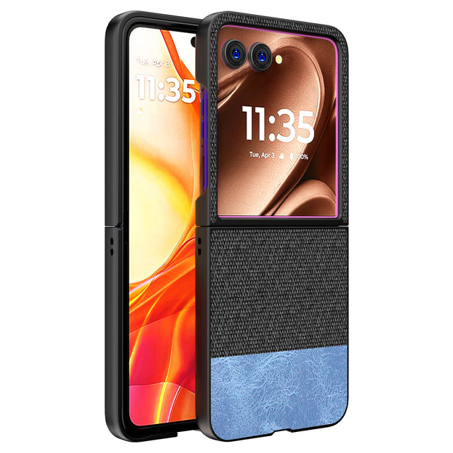Mobizang Soft Fabric & Leather Hybrid Protective Back Cover for Motorola Razr 50 Ultra | Shockproof Slim Hard Anti Slip Back Case (Black,Blue)