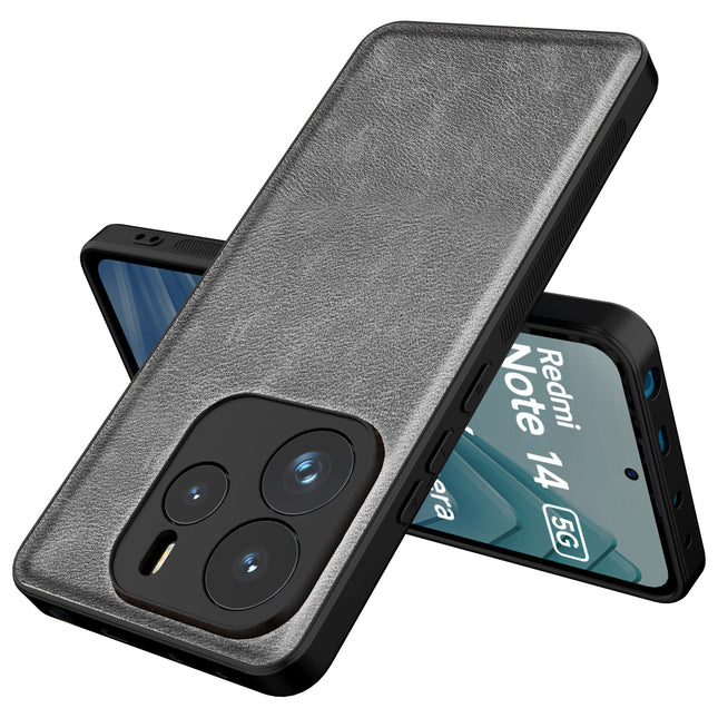Mobizang Tux Leather Back Cover for Redmi Note 14 (5G) | Slim Shockproof Camera Protection Bumper Case (Grey)