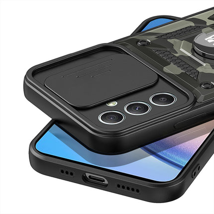 Mobizang Tank Back Cover for Samsung Galaxy A55 (5G) | Inbuilt Ring + Slider Shockproof Lens Protection Bumper Back Case (Black)
