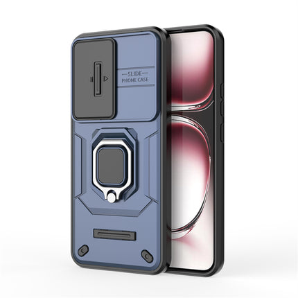 Mobizang Armor Slider Back Cover for Oppo Reno 12 Pro (5G) | Inbuilt Ring + Camera Slider Shockproof Lens Protection Bumper Back Case (Blue)