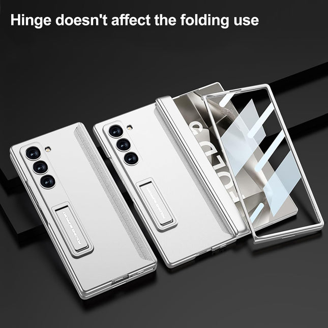 Mobizang Magnetic Hinge With Inbuilt Stand Case for Samsung Galaxy Z Fold 5 | Shockproof Stand Hybrid Bumper Back Cover (Silver)