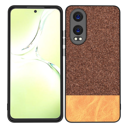 Mobizang Soft Fabric & Leather Hybrid Protective Back Cover for OnePlus Nord CE 4 Lite | Shockproof Slim Hard Anti Slip Back Case (Brown)