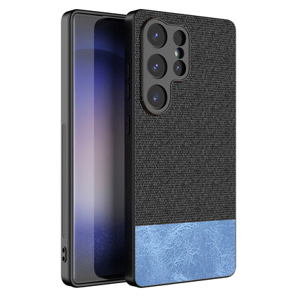 Mobizang Soft Fabric & Leather Hybrid Protective Back Cover for Samsung Galaxy S25 Ultra | Shockproof Slim Hard Anti Slip Back Case (Black,Blue)