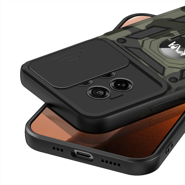 Mobizang Tank Back Cover for OnePlus 13R | Inbuilt Ring + Slider Shockproof Lens Protection Bumper Back Case (Black)