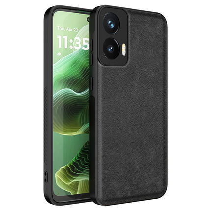 Mobizang Tux Leather Back Cover for Moto G35 | Slim Shockproof Camera Protection Bumper Case (Black)