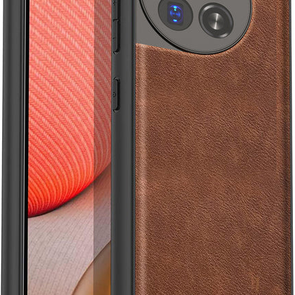 Kapa Tux Leather Back Cover for Oneplus 12 | Slim Shockproof Camera Protection Bumper Case (Brown)