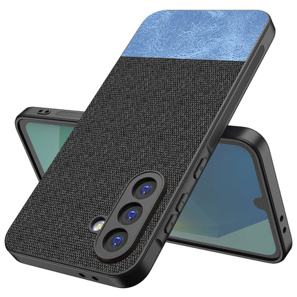 Mobizang Soft Fabric & Leather Hybrid Protective Back Cover for Samsung Galaxy A16 | Shockproof Slim Hard Anti Slip Back Case (Black,Blue)