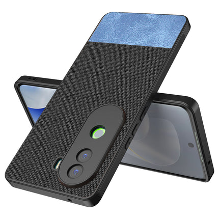 Mobizang Soft Fabric & Leather Hybrid Protective Back Cover for Vivo V40E / iQOO Z9S | Shockproof Slim Hard Anti Slip Back Case (Black,Blue)