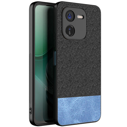 Mobizang Soft Fabric & Leather Hybrid Protective Back Cover for IQOO Z9X | Shockproof Slim Hard Anti Slip Back Case (Black,Blue)