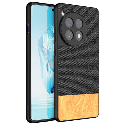 Mobizang Soft Fabric & Leather Hybrid Protective Back Cover for OnePlus 12R | Shockproof Slim Hard Anti Slip Back Case (Black,Brown)