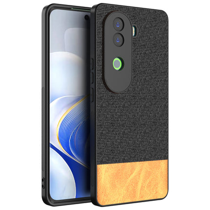 Mobizang Soft Fabric & Leather Hybrid Protective Back Cover for Vivo V40E / iQOO Z9S | Shockproof Slim Hard Anti Slip Back Case (Black,Brown)