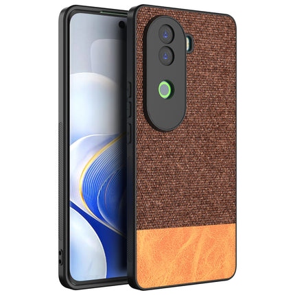 Mobizang Soft Fabric & Leather Hybrid Protective Back Cover for Vivo V40E / iQOO Z9S | Shockproof Slim Hard Anti Slip Back Case (Brown)