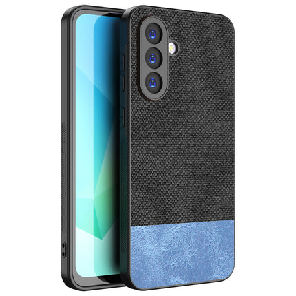 Mobizang Soft Fabric & Leather Hybrid Protective Back Cover for Samsung Galaxy A56 | Shockproof Slim Hard Anti Slip Back Case (Black,Blue)