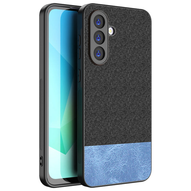 Mobizang Soft Fabric & Leather Hybrid Protective Back Cover for Samsung Galaxy A36 | Shockproof Slim Hard Anti Slip Back Case (Black,Blue)