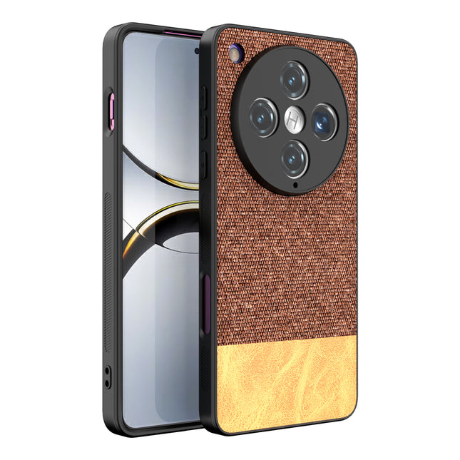 Mobizang Soft Fabric & Leather Hybrid Protective Back Cover for Oppo Find X8 Pro | Shockproof Slim Hard Anti Slip Back Case (Brown)