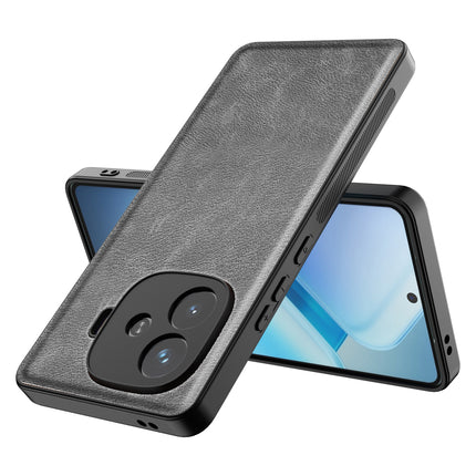 Mobizang Tux Leather Back Cover for iQoo Neo 10R | Slim Shockproof Camera Protection Bumper Case (Grey)