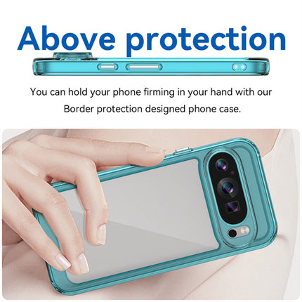Mobizang Unicorn Acrylic Clear Back Cover For Pixel 9 PRO | Slim Shockproof [Military Grade Protection] Hybrid Bumper Case (Blue Sides)