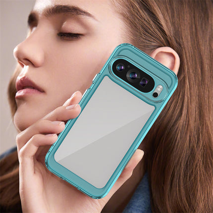 Mobizang Unicorn Acrylic Clear Back Cover For Pixel 9 PRO | Slim Shockproof [Military Grade Protection] Hybrid Bumper Case (Blue Sides)