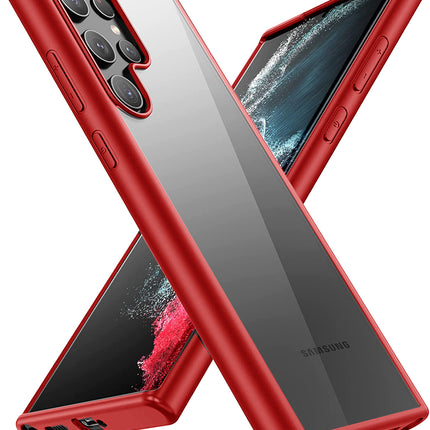 Hawkeye Clear Back Cover for Samsung Galaxy S22 Ultra , Camera Lens Protector Shockproof Slim Clear Case Cover (Red)