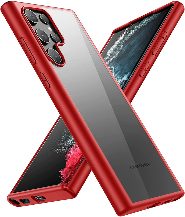 Hawkeye Clear Back Cover for Samsung Galaxy S22 Ultra , Camera Lens Protector Shockproof Slim Clear Case Cover (Red)