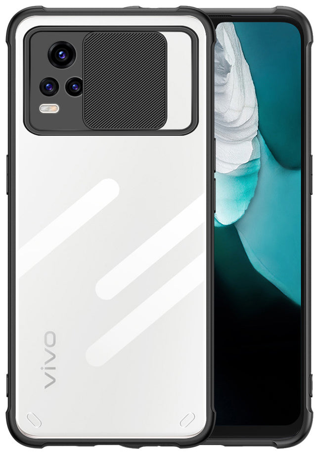 Slider Back Cover for Vivo V20 , [Military Grade Protection] Shockproof Slim Clear Camera Shield Bumper Back Case (Black)