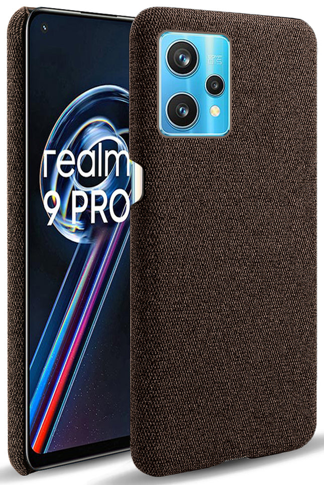 Woven Soft Fabric Case for Realme 9 Pro Plus Back Cover, Shock Protection Slim Hard Anti Slip Back Cover (Brown)