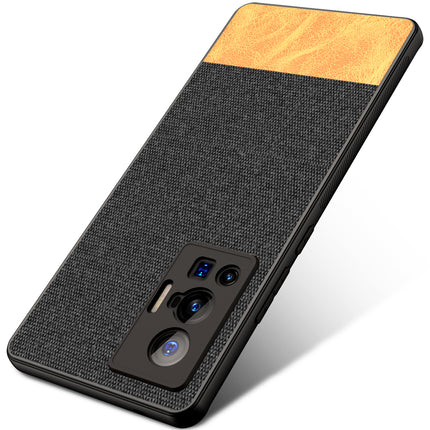 Soft Fabric & Leather Hybrid Protective Case Cover for Vivo X70 PRO (Black,Brown)