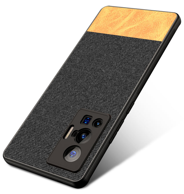 Soft Fabric & Leather Hybrid Protective Case Cover for Vivo X70 PRO (Black,Brown)