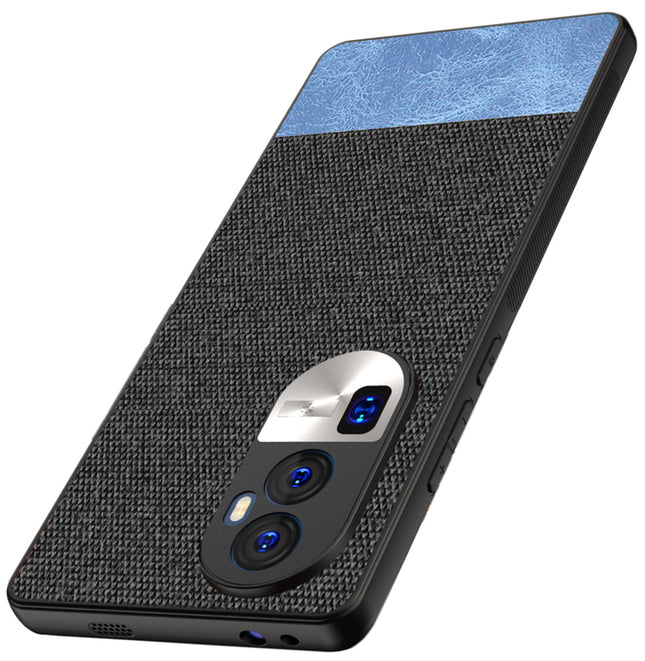 Mobizang Soft Fabric & Leather Hybrid Protective Back Cover for Oppo Reno 10 Pro Plus | Shockproof Slim Hard Anti Slip Back Case (Black::Blue)