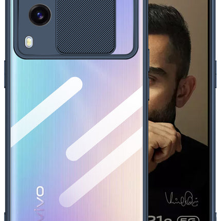 Slider Back Cover for Vivo V21E , [Military Grade Protection] Shockproof Slim Clear Camera Shield Bumper Back Case (Blue)