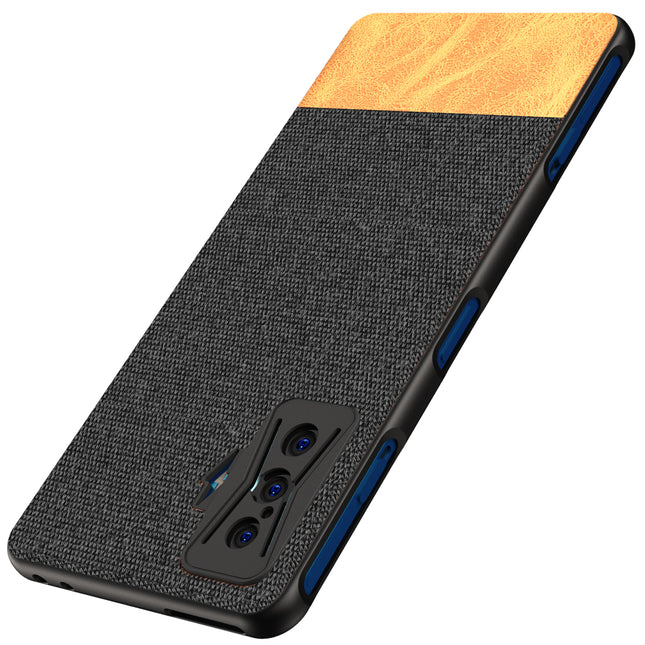 Soft Fabric & Leather Hybrid Protective Case Cover for Redmi K50 Gaming Edition (Black ,Brown)