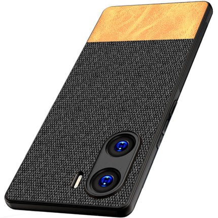 Mobizang Soft Fabric & Leather Hybrid Protective Back Cover for Vivo V29E | Shockproof Slim Hard Anti Slip Back Case (Black::Brown)