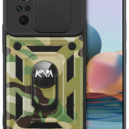Tank Back Cover for Redmi Note 10 Pro / Note 10 Pro Max , Inbuilt Ring + Slider [Military Grade Protection] Shockproof Lens Protection Case (Green)