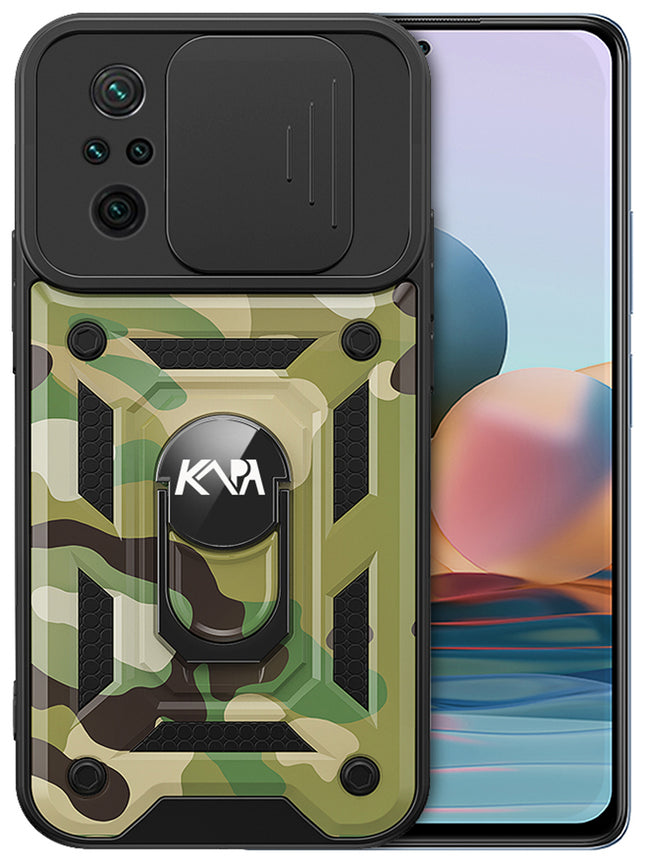 Tank Back Cover for Redmi Note 10 Pro / Note 10 Pro Max , Inbuilt Ring + Slider [Military Grade Protection] Shockproof Lens Protection Case (Green)