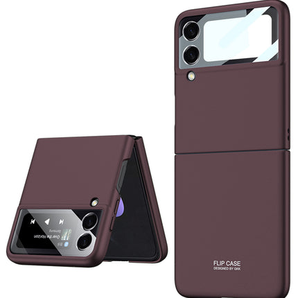 Mobizang Ultra Thin Back Case for Samsung Galaxy Z Flip4, Inbuilt Glass Window Back Cover, Burgundy
