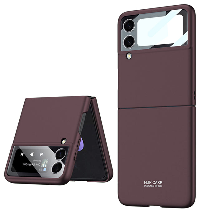 Mobizang Ultra Thin Back Case for Samsung Galaxy Z Flip4, Inbuilt Glass Window Back Cover, Burgundy